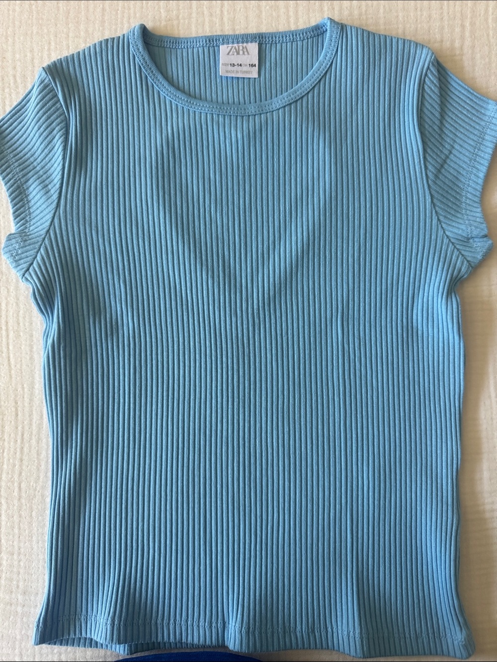 Zara Girl Ribbed Short Sleeve Tee in Sky Blue. Size 13/14. NWOT
